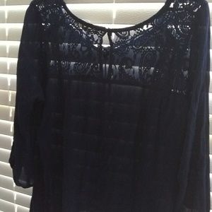 A blue womens lace blouse.